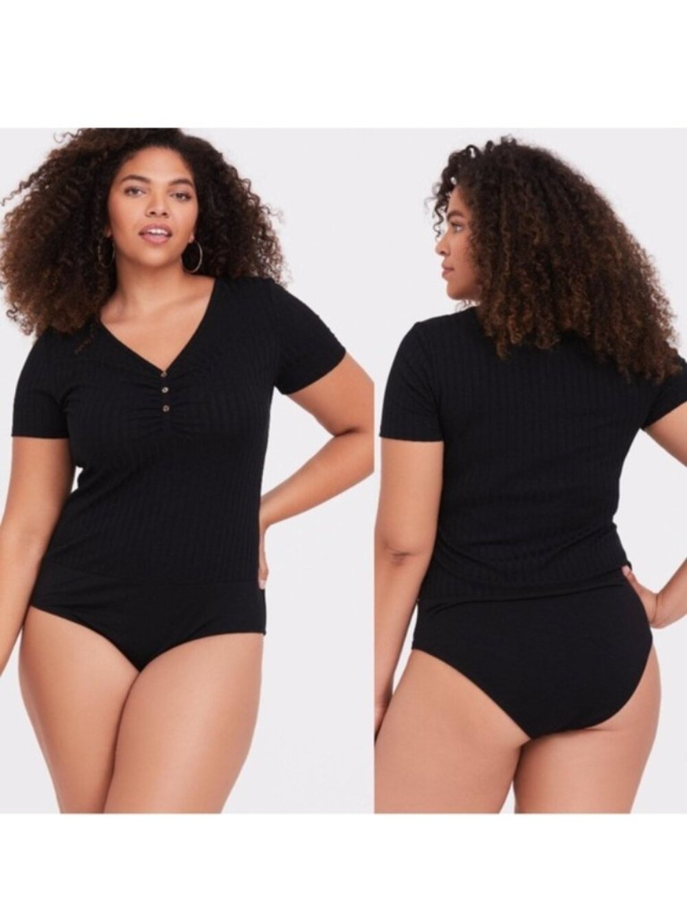 Torrid | Black Ribbed Henly Bodysuit Short Sleeve Neck | Size 00